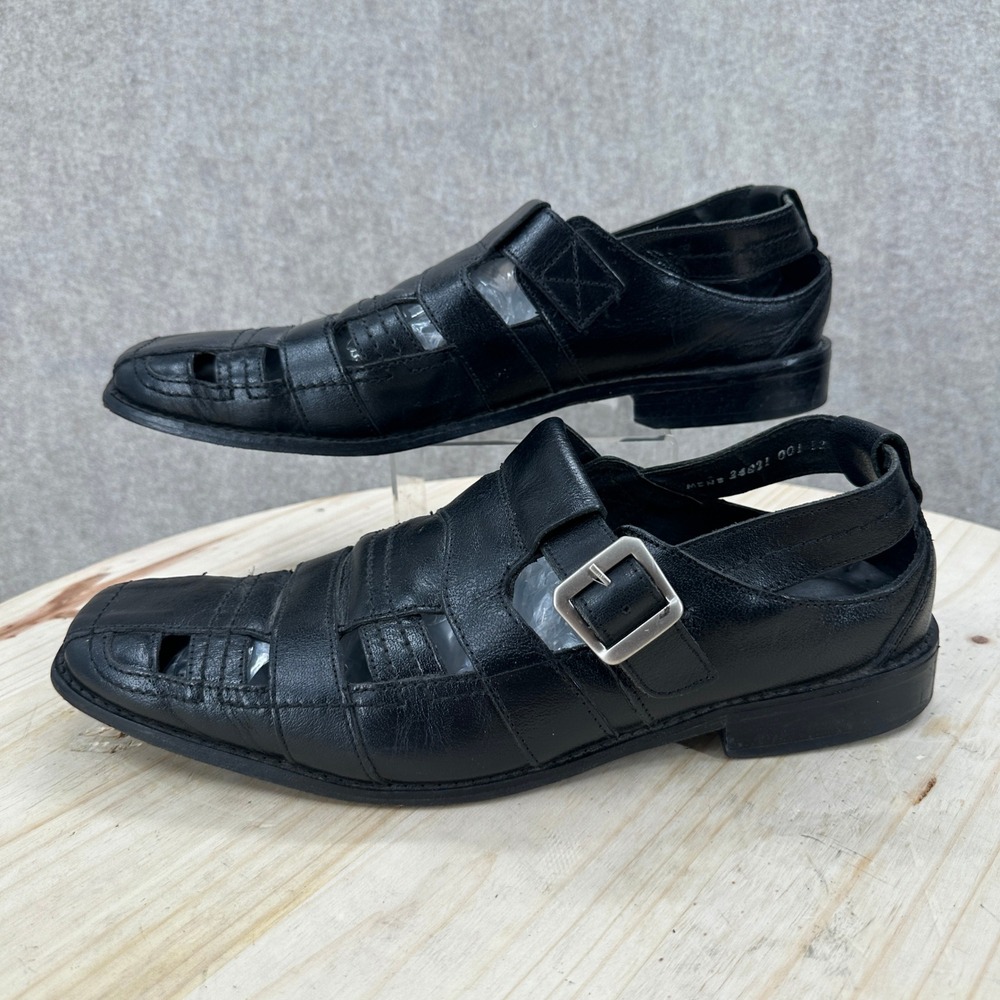 Stacy Adams Fisherman Sandals Mens 12 Black Leather Buckle Strap